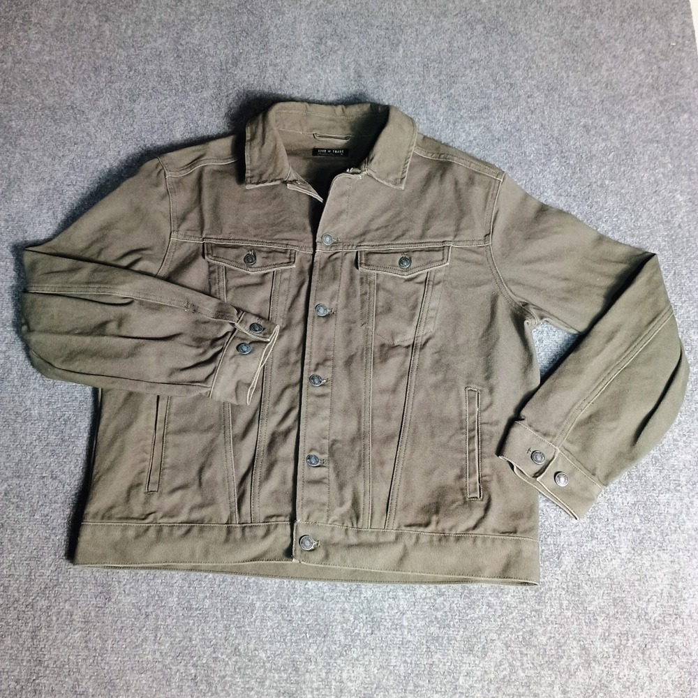 Line of Trade Trucker Jacket Men's XL Olive Green Canvas Cotton Button Front